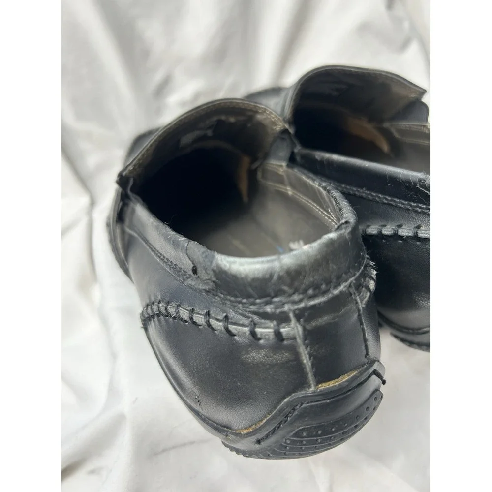 Vtg Back Stage by Skechers 69506 Men 11‎ Black Leather Loafers Crest Y2K Grunge